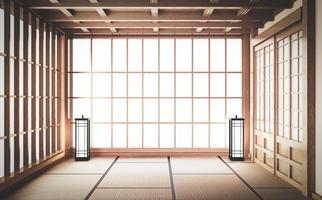 Empty yoga room inteior with tatami mat floor.3D rendering photo