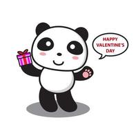 panda sostiene un regalo y dice feliz día de san valentín vector