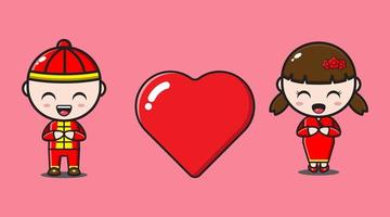 cute chinese couple with love in valentine day vector
