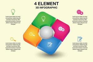 Diagrama de infografía 3d cuadrado moderno con 4 elementos vector