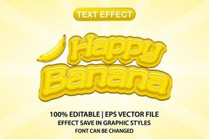 feliz banana efecto de texto editable 3d vector