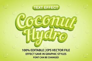 efecto de texto editable 3d de coco hidro vector