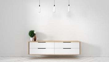 Tv cabinet in modern empty room Japanese - zen style,minimal designs. 3D rendering photo