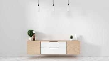 Tv cabinet in modern empty room Japanese - zen style,minimal designs. 3D rendering photo