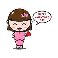 cute girl say happy valentine day vector