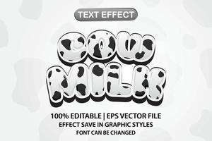 cow milk 3d editable text effect vector