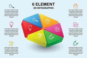 Diagrama de infografía 3d hexagonal moderno con 6 elementos vector