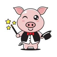 cute pig magician mascot in white background vector