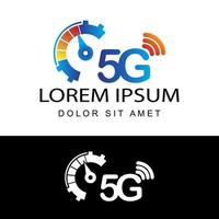 5G logo network speed circuit technology illustration in isolated white background, broadband telecommunication wireless internet concept vector