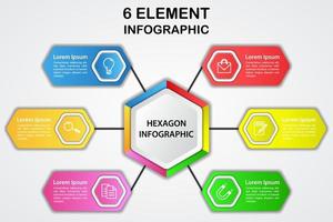 Diagrama de infografía 3d hexagonal moderno con 6 elementos vector