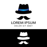 bowler hat with mustache logo template design vector with isolated white background