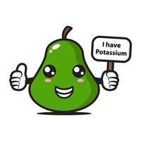 cute avocado mascot holding a sign saying I have potassium vector