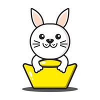 cute rabbit chinese zodiac hugging gold vector