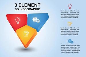 Diagrama de infografía 3d triángulo moderno con 3 elementos vector