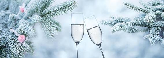 Winter background with champagne for congratulations