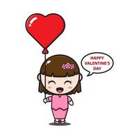 girl holding love balloon and saying happy valentine day vector