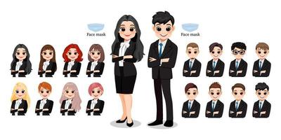 Cartoon character female and male business people smiling. Hairstyle Collection, vector illustration