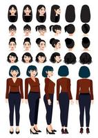 Business woman cartoon character in casual wear and different hairstyle for animation design vector collection