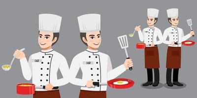 Chef profesional de diseño de vectores de personajes de trabajo, con diferentes poses personaje de dibujos animados de ilustración vectorial