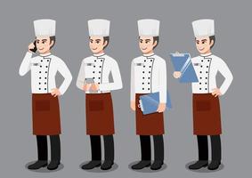 Chef profesional de diseño de vectores de personajes de trabajo, con diferentes poses personaje de dibujos animados de ilustración vectorial