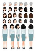 Personaje de dibujos animados de mujer de negocios en camisa y falda verde pastel y peinado diferente para la colección de vectores de diseño de animación