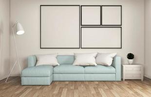 simulacro de decoración de la sala de estar estilo japonés, diseño minimalista estilo zen representación 3d foto