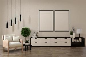 sala de estar minimalista moderna zen con piso de madera y decoración estilo japonés Representación 3d sala de estar moderna minimalista zen con piso de madera y decoración estilo japonés Representación 3d foto