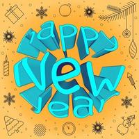 postcard patterns voluminous inscription happy new year 3d vector