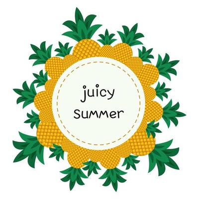 round frame background of pineapples lettering juicy summer