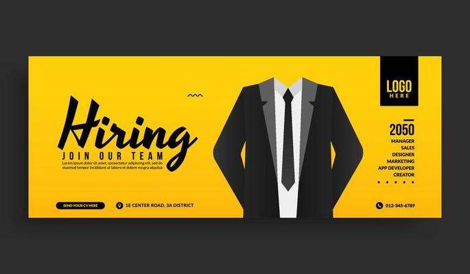 Minimal job vacancy social media cover banner template, We are hring background
