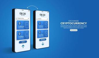 Online cryptocurrency exchange by smartphone, Digital currency payment transaction via application vector