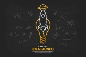 Creative ideas with light bulb and rocket launching to space background, Start up idea concept vector