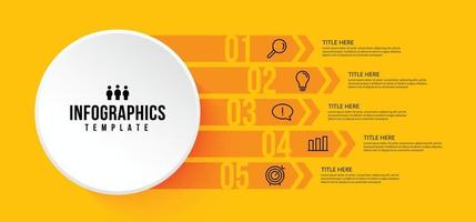 Plantilla de infografía de 5 opciones sobre fondo amarillo, flujo de trabajo empresarial con concepto de varios pasos vector