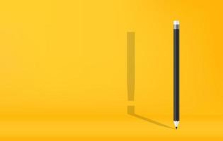 Pencil with exclamation mark symbol shadow on yellow background vector