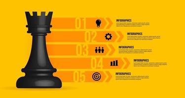 Plantilla de infografía de flujo de trabajo empresarial Ajedrez realista de estrategia empresarial y concepto de planificación vector