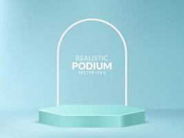 Blue pastel podium for product display on minimal scene, pastel empty stage 3D illustration template vector