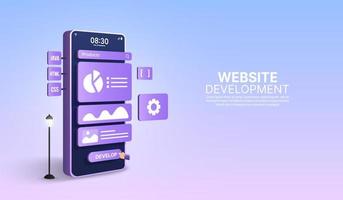 Mobile application and web development concept, coding and programming, responsive layout UX UI design vector