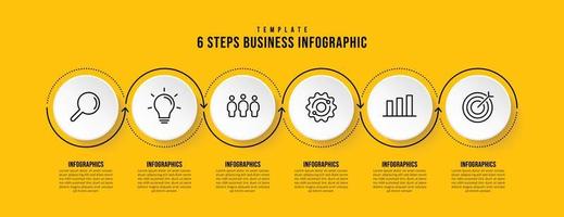 Infographic template with 6 options on yellow background, business workflow with multiple steps concept vector