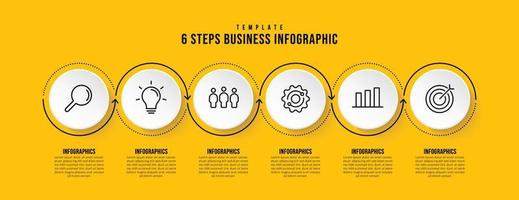 Plantilla de infografía con 6 opciones sobre fondo amarillo, flujo de trabajo empresarial con concepto de varios pasos vector