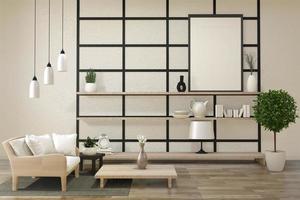 Minimalist modern zen living room with wood floor and decor japanese style.3d rendering photo