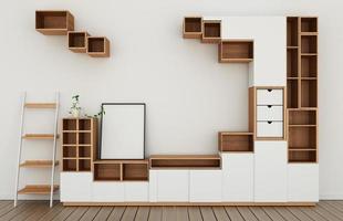 Cabinet design mockup in modern empty room,white floor wooden on white wall room japanese style.3d rendering photo