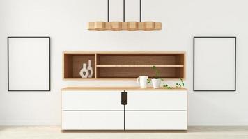 Mueble en habitación vacía moderna estilo japonés, diseños minimalistas. Representación 3d foto