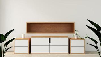 Mueble en habitación vacía moderna estilo japonés, diseños minimalistas. Representación 3d foto