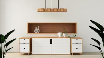 Mueble en habitación vacía moderna estilo japonés, diseños minimalistas. Representación 3d foto