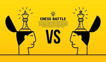 Human heads with linear chess illustration on yellow background, concept of business strategy battle vector