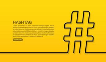 Hashtag minimal line design on yellow background, trend of social media post concept vector