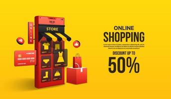 Online shopping on website and mobile application by smart phone, Digital marketing shop and store concept vector