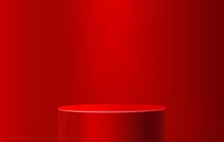 Red podium for product display on minimal scene, 3d red stage pedestal template vector