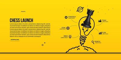 Chess rook launching idea with light bulb infographic concept of business strategy and management vector