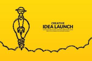 Creative ideas and innovation with light bulb rocket launching to space background, Start up idea concept vector